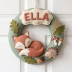 Felt Wreath, Personalized Woodland Name Sign, Fox Nursery Decor, Baby Shower Gift