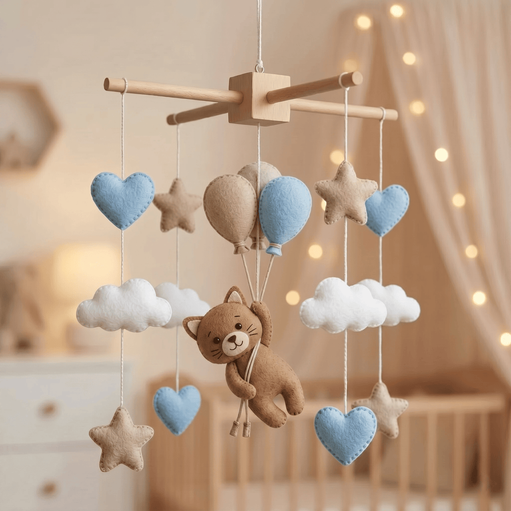 Felt Baby Mobile, Teddy Bear Balloon Mobile, Crib Mobile, Baby Boy Gift