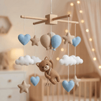 Felt Baby Mobile, Teddy Bear Balloon Mobile, Crib Mobile, Baby Boy Gift