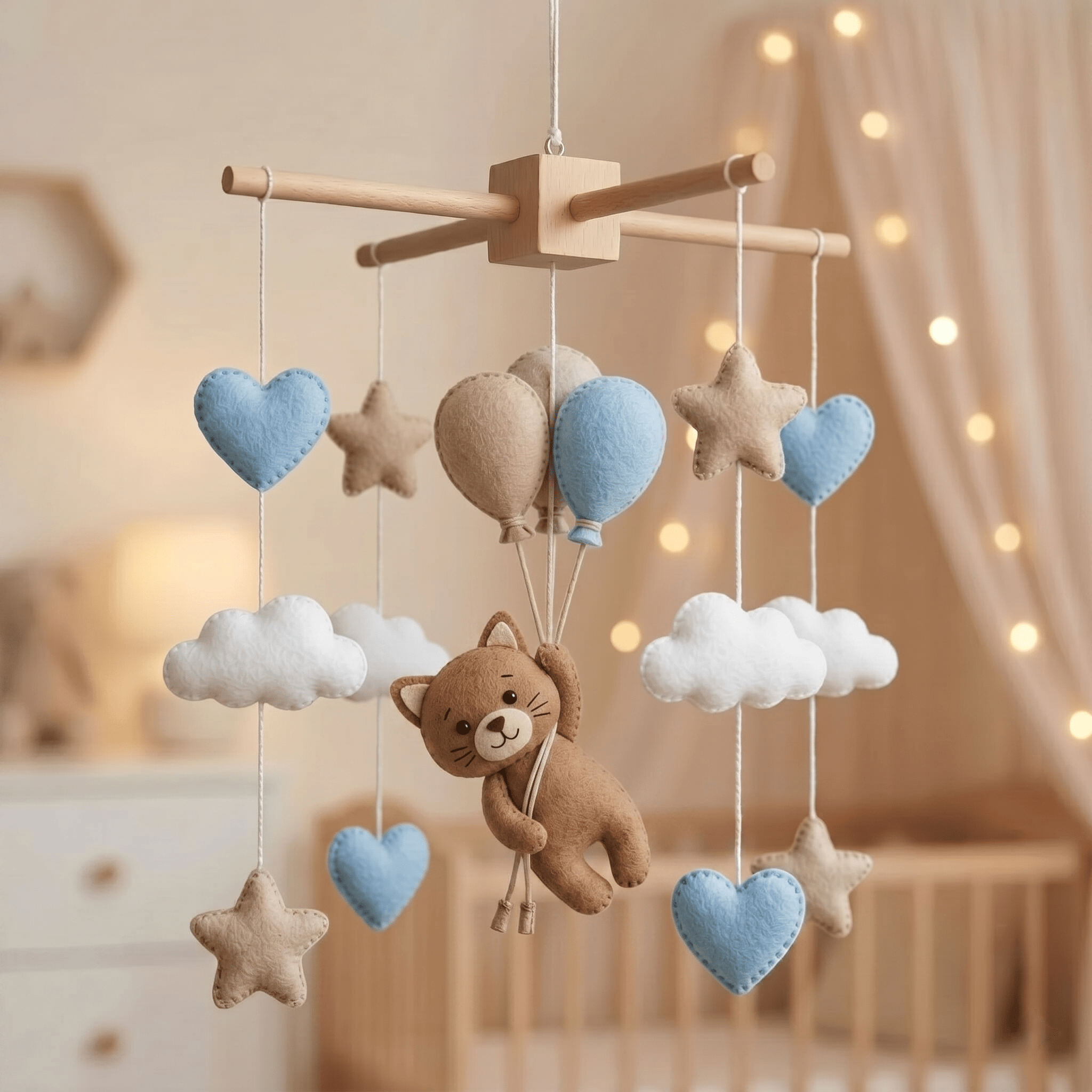 Felt Baby Mobile, Teddy Bear Balloon Mobile, Crib Mobile, Baby Boy Gift