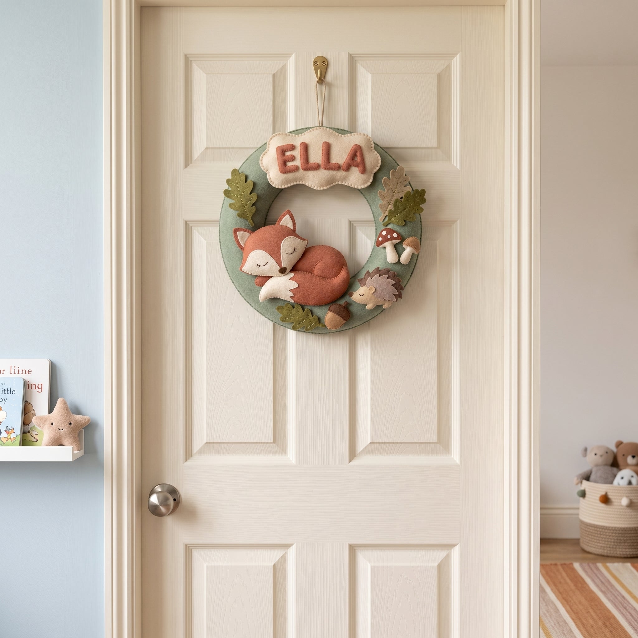 Felt Wreath, Personalized Woodland Name Sign, Fox Nursery Decor, Baby Shower Gift