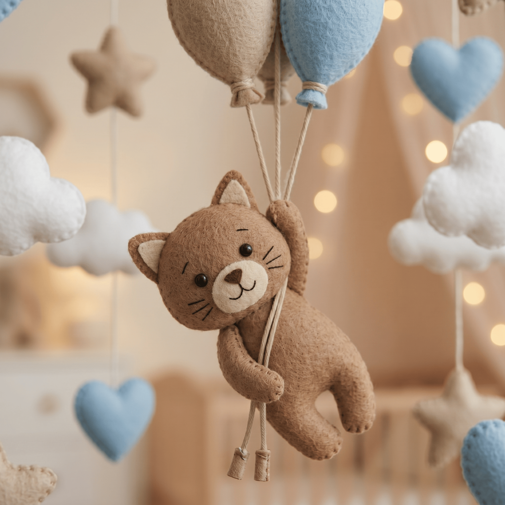 Felt Baby Mobile, Teddy Bear Balloon Mobile, Crib Mobile, Baby Boy Gift