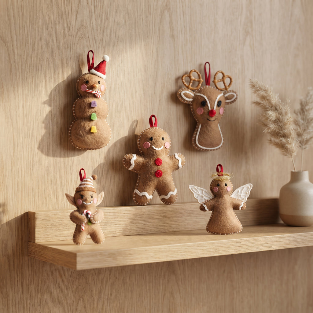 Felt Christmas Ornaments Gingerbread Ornament Set Handmade Holiday Tree Decor Xmas Gift