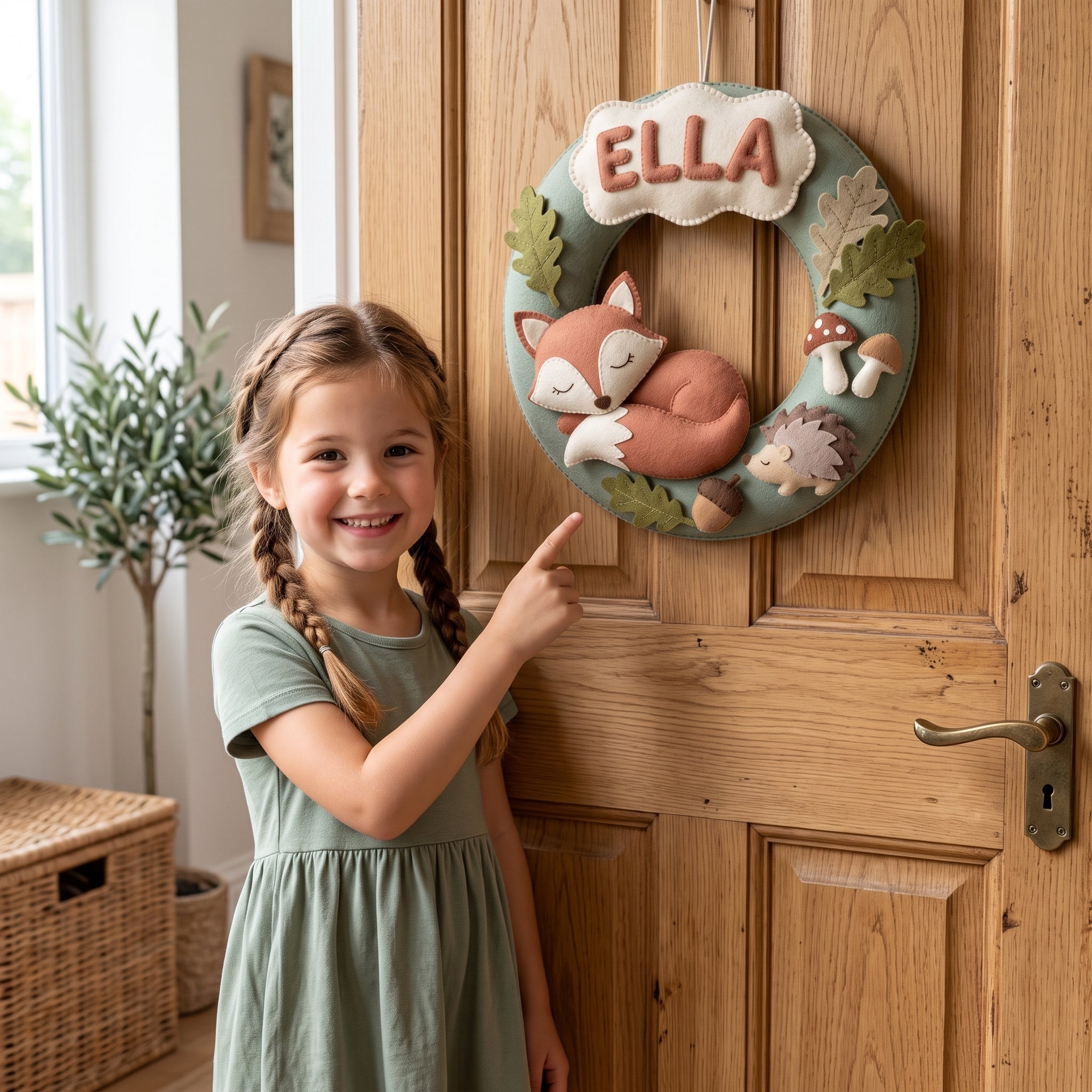 Felt Wreath, Personalized Woodland Name Sign, Fox Nursery Decor, Baby Shower Gift
