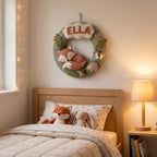 Felt Wreath, Personalized Woodland Name Sign, Fox Nursery Decor, Baby Shower Gift