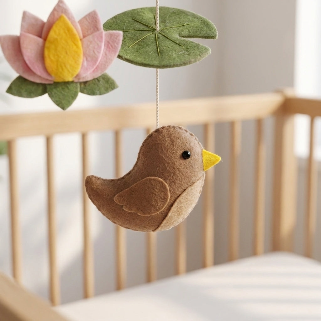 Animal Nursery Mobile, Felt Crib Mobile, Elephant and Lotus Baby Decor, Personalized Nature Theme Gift