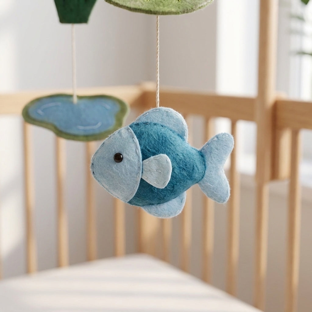 Animal Nursery Mobile, Felt Crib Mobile, Elephant and Lotus Baby Decor, Personalized Nature Theme Gift