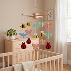 Baby Mobile, Felt Bug Theme Decor, Colorful Insect Crib Mobile, Unique Nursery Room Accessory