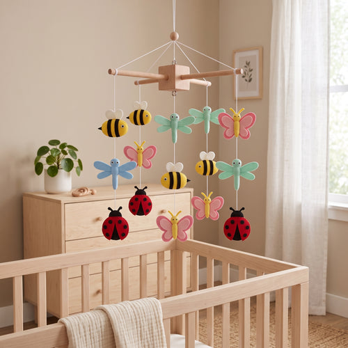 Baby Mobile, Felt Bug Theme Decor, Colorful Insect Crib Mobile, Unique Nursery Room Accessory