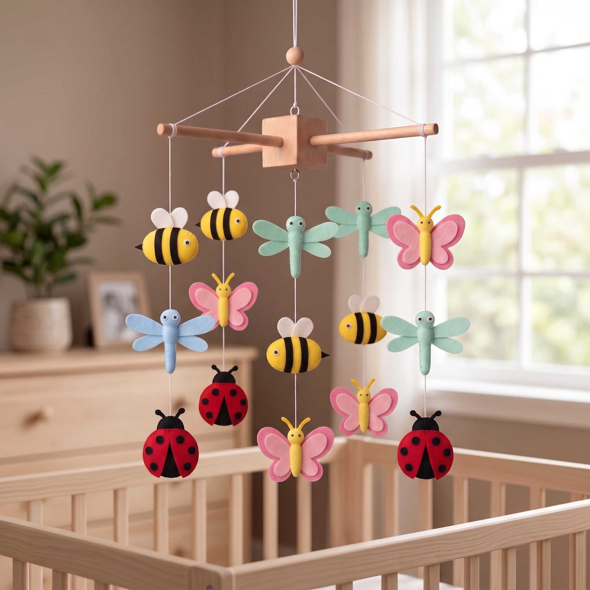 Baby Mobile, Felt Bug Theme Decor, Colorful Insect Crib Mobile, Unique Nursery Room Accessory