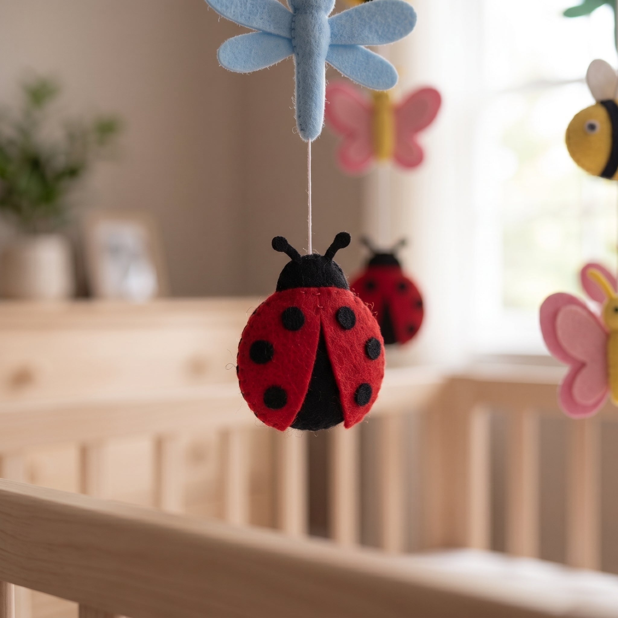 Baby Mobile, Felt Bug Theme Decor, Colorful Insect Crib Mobile, Unique Nursery Room Accessory