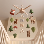 Baby Mobile, Personalized Felt Forest Theme Decor, Woodland Animal Crib Mobile, Newborn Keepsake Gift
