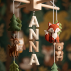 Baby Mobile, Personalized Felt Forest Theme Decor, Woodland Animal Crib Mobile, Newborn Keepsake Gift