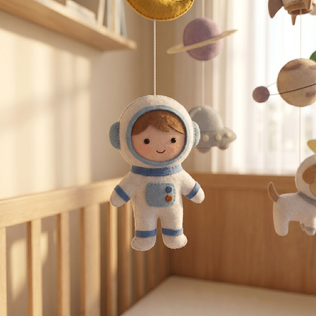Baby Mobile, Outer Space Nursery Mobile, Felt Crib Decor, Astronaut Baby Room Hanging