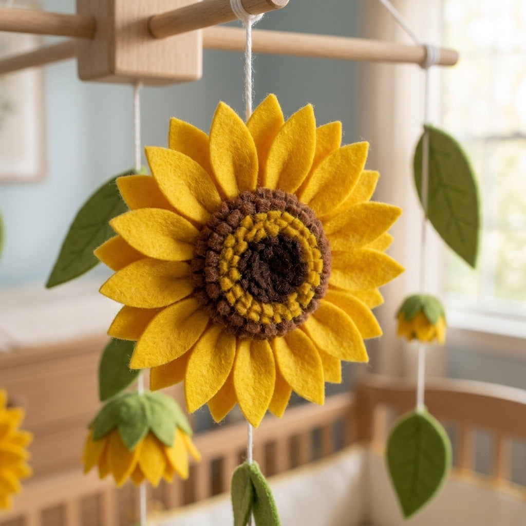 Baby Mobile, Sunflower Nursery Mobile, Felt Crib Decor, Boho Baby Room Hanging