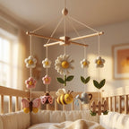 Bee Garden Felt Baby Mobile, Daisy Crib Mobile, Floral Nursery Decor, Baby Shower Gift for Newborn