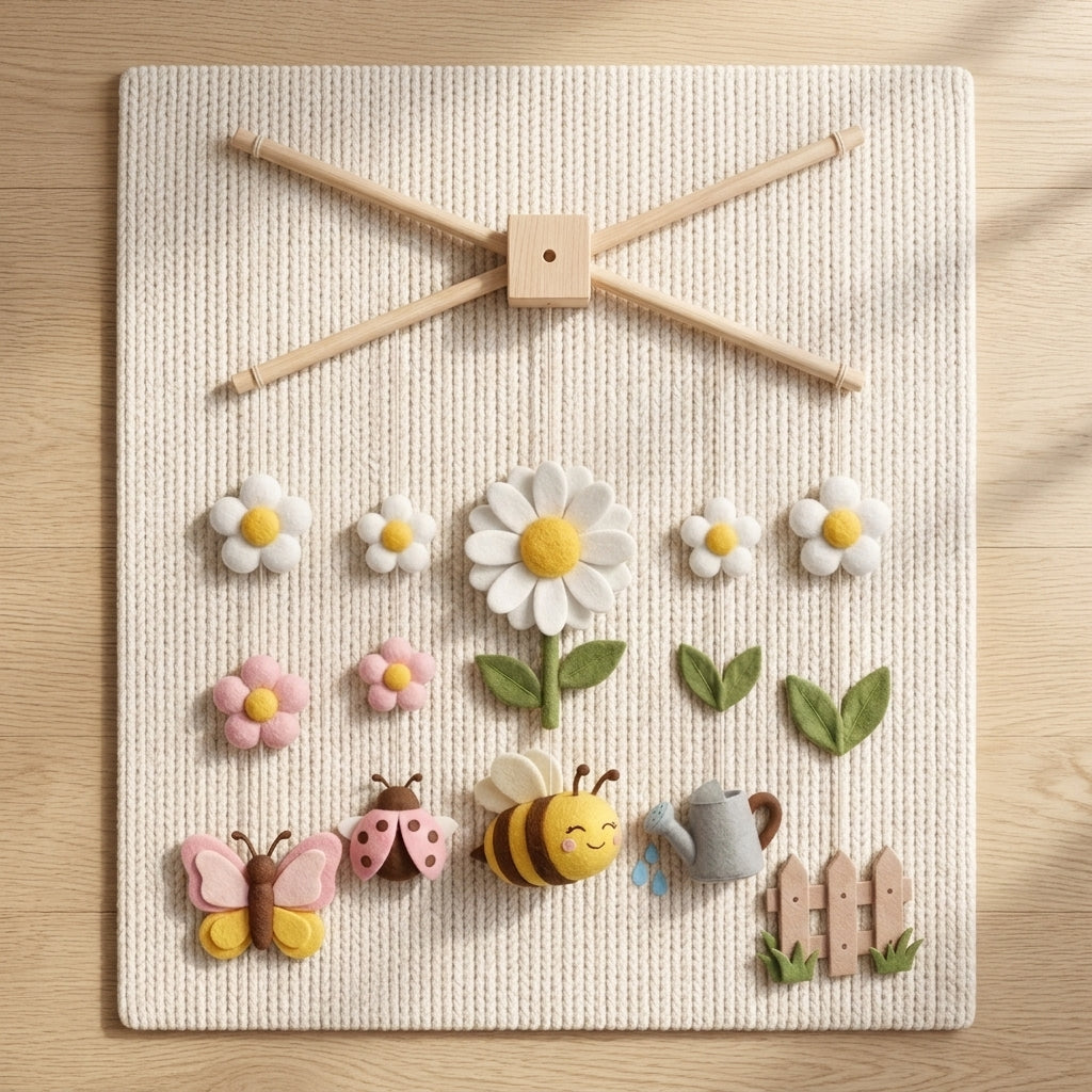 Bee Garden Felt Baby Mobile, Daisy Crib Mobile, Floral Nursery Decor, Baby Shower Gift for Newborn