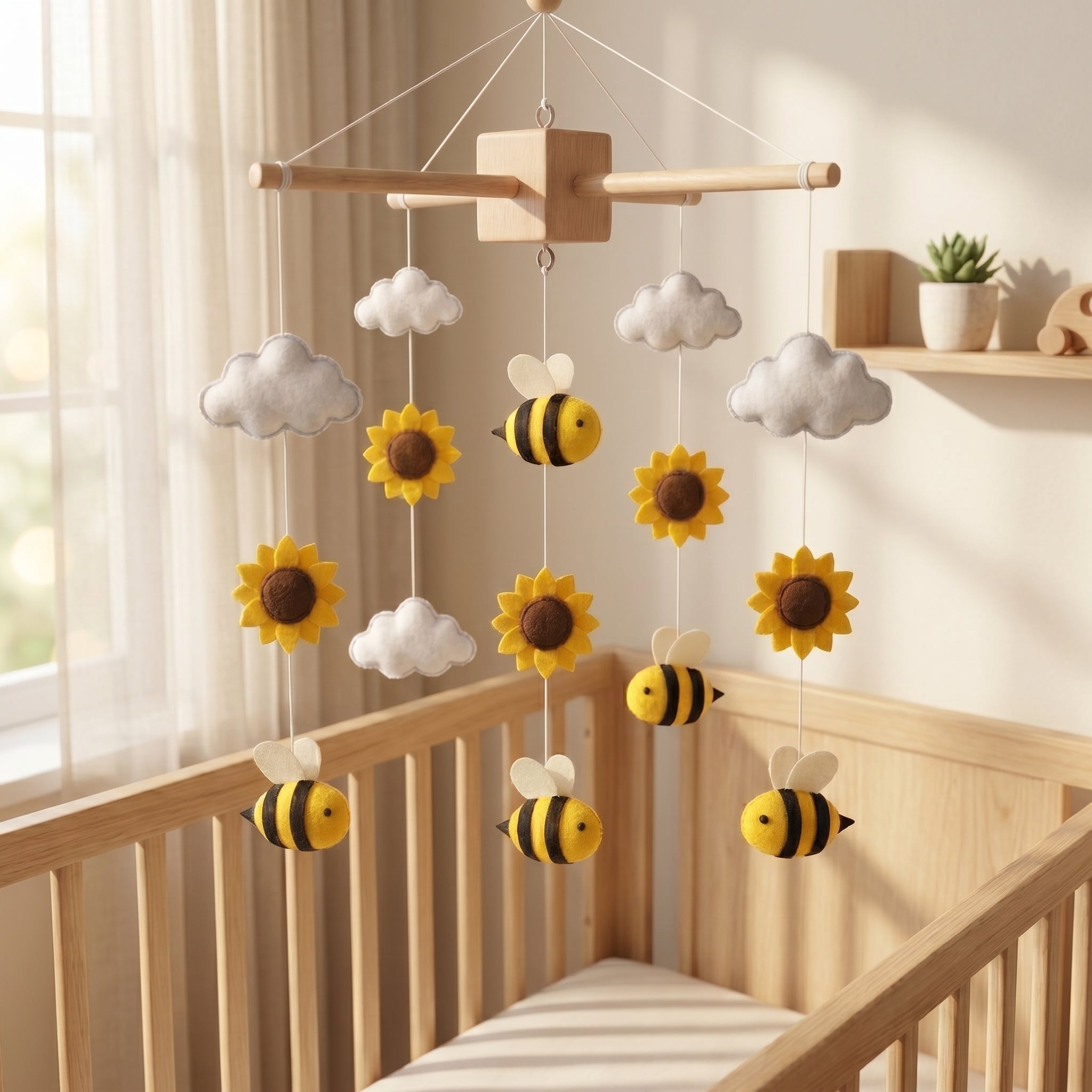 Bee Nursery Mobile, Felt Crib Mobile, Sunflower and Bee Baby Decor, Gender Neutral Gift