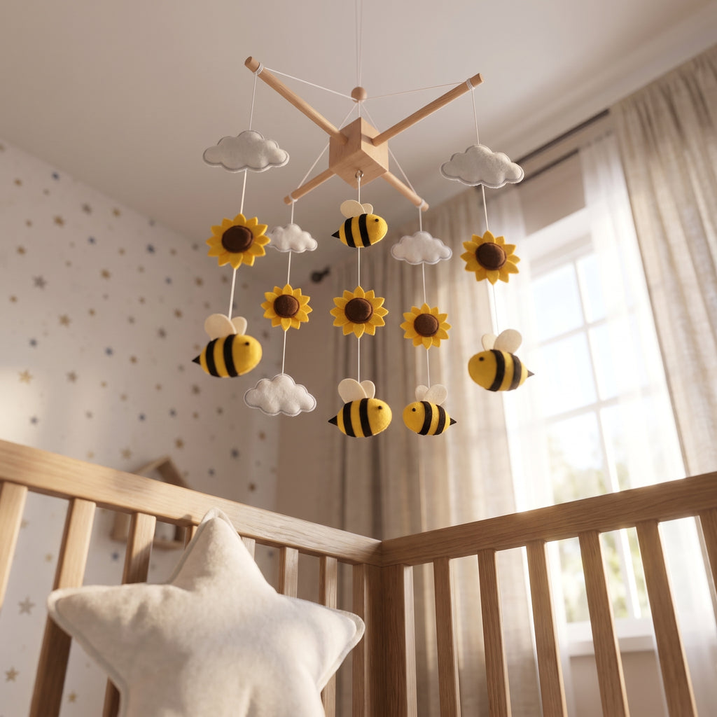 Bee Nursery Mobile, Felt Crib Mobile, Sunflower and Bee Baby Decor, Gender Neutral Gift