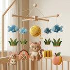 Cat Farm Felt Baby Mobile, Kitten Crib Mobile, Farm Animal Nursery Decor, Baby Shower Gift for Newborn