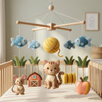 Cat Farm Felt Baby Mobile, Kitten Crib Mobile, Farm Animal Nursery Decor, Baby Shower Gift for Newborn