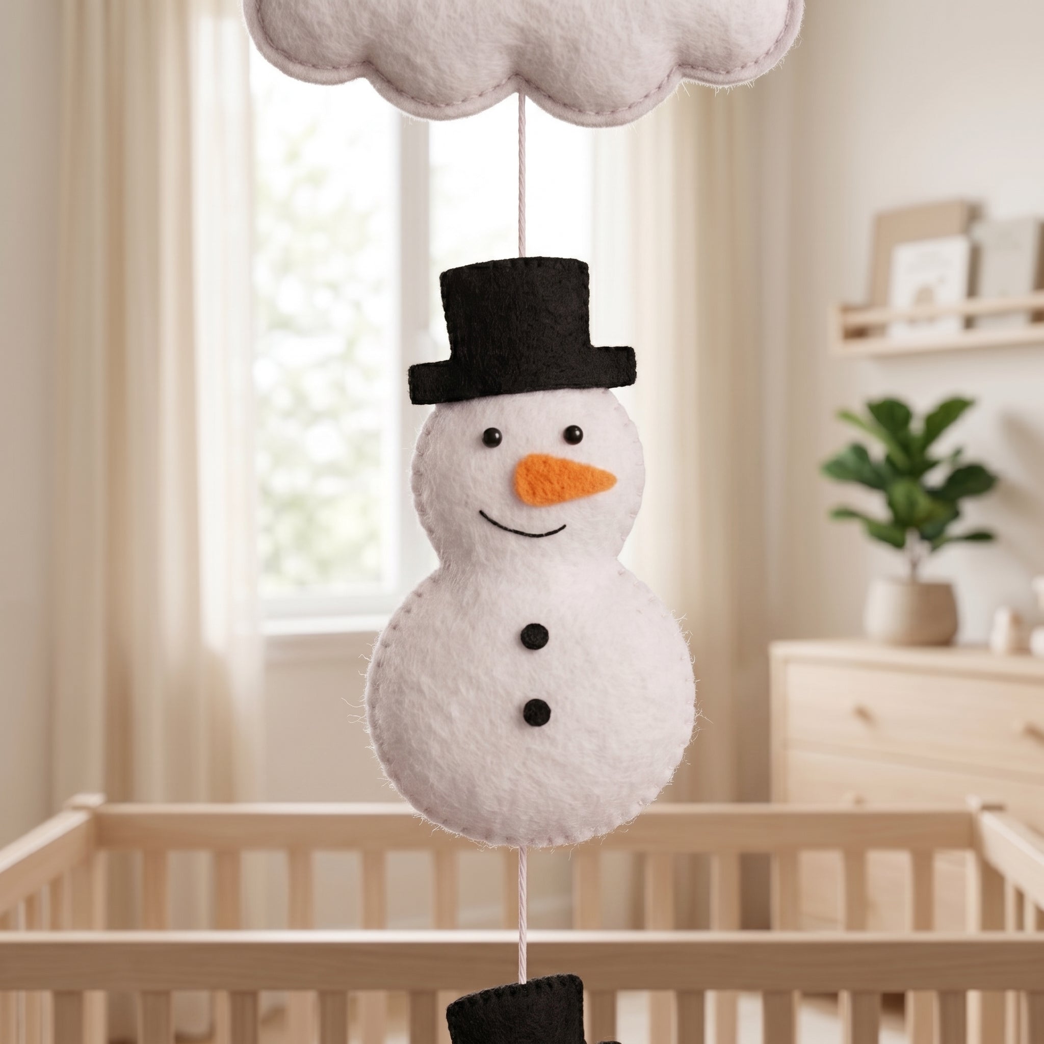 Christmas Nursery Mobile, Felt Crib Mobile, Snowman and Tree Baby Decor, Seasonal Newborn Gift