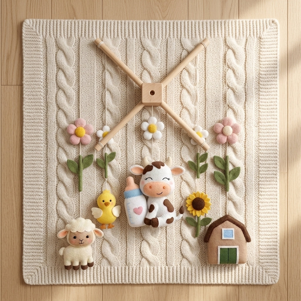 Cow Farm Felt Baby Mobile, Farm Animal Crib Mobile, Nursery Decor, Baby Shower Gift for Newborn