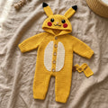 Crochet Baby Romper, Animal Baby Romper, Hooded Baby Outfit, Pikachu Inspired Baby Costume, Newborn Photo Prop