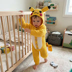 Crochet Baby Romper, Animal Baby Romper, Hooded Baby Outfit, Pikachu Inspired Baby Costume, Newborn Photo Prop