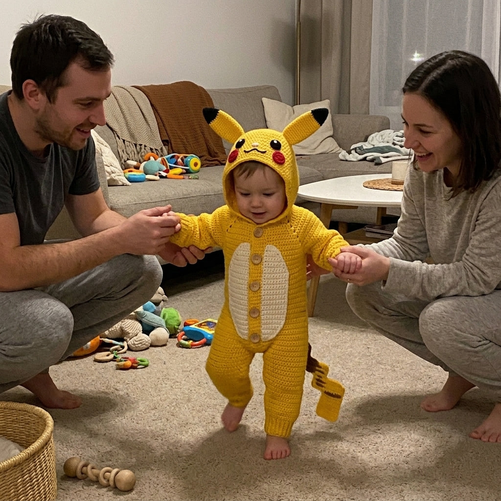 Crochet Baby Romper, Animal Baby Romper, Hooded Baby Outfit, Pikachu Inspired Baby Costume, Newborn Photo Prop
