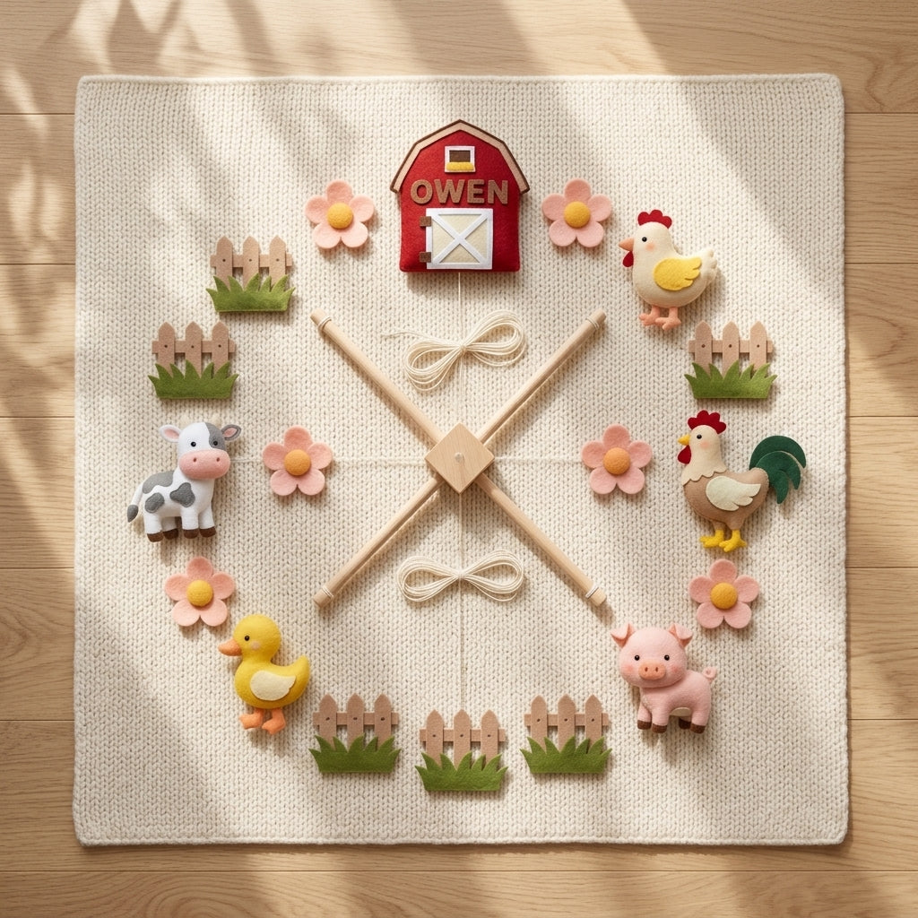 Custom Farm Nursery Mobile, Felt Crib Mobile, Cow and Pig Baby Decor, Unique Name Keepsake Gift
