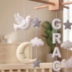 Custom Felt Mobile, Heavenly Nursery Decor, Dove and Cloud Crib Mobile, Keepsake Gift for Newborn