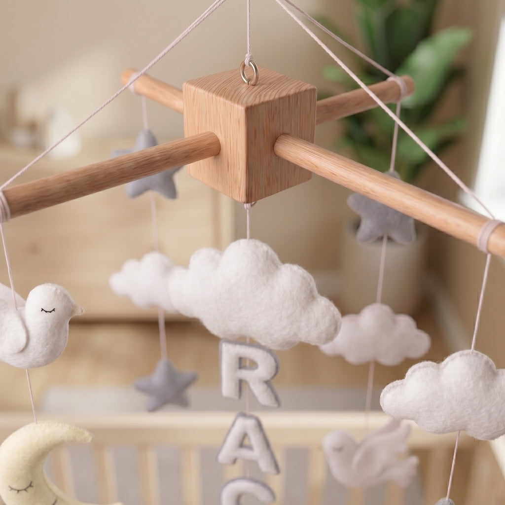 Custom Felt Mobile, Heavenly Nursery Decor, Dove and Cloud Crib Mobile, Keepsake Gift for Newborn