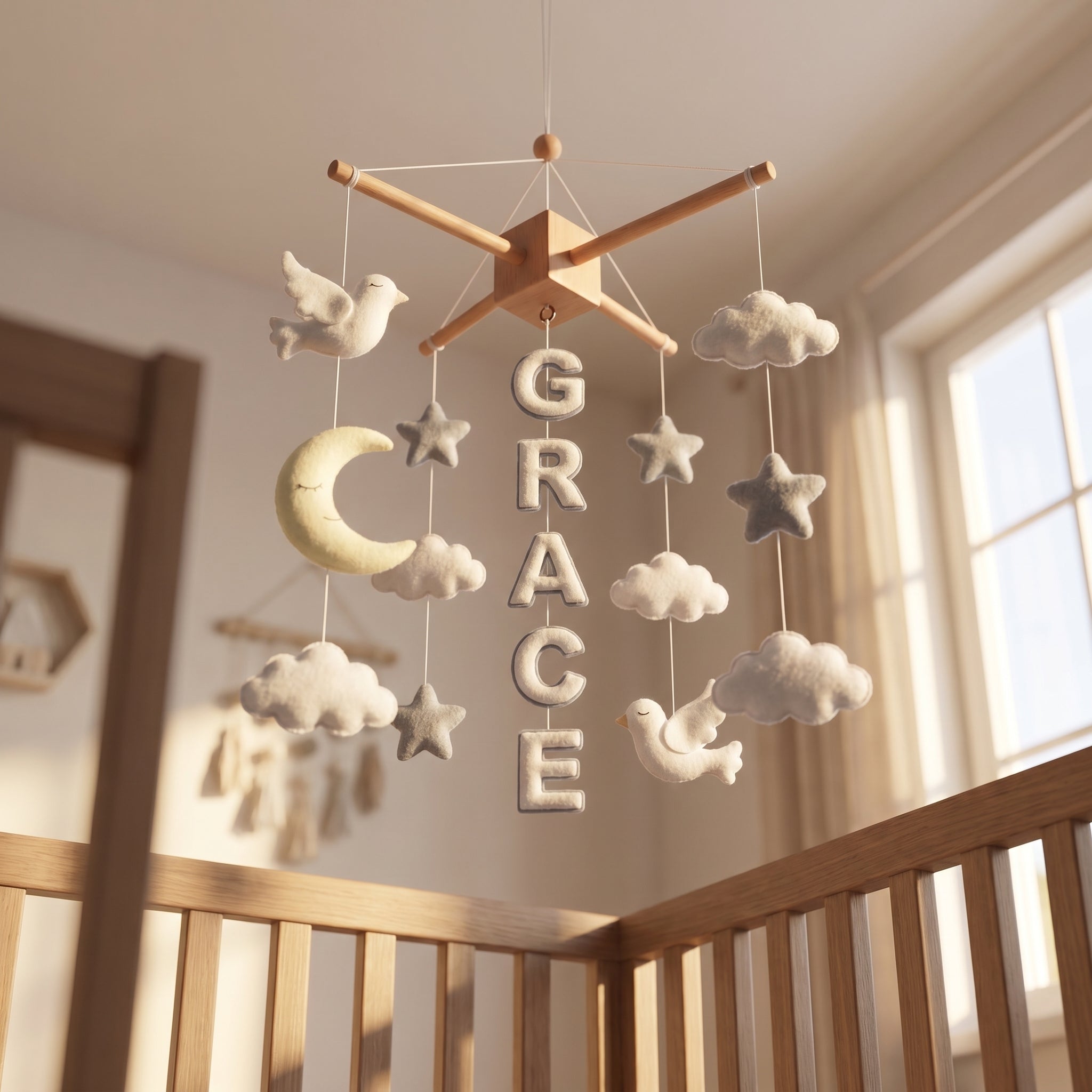 Custom Felt Mobile, Heavenly Nursery Decor, Dove and Cloud Crib Mobile, Keepsake Gift for Newborn