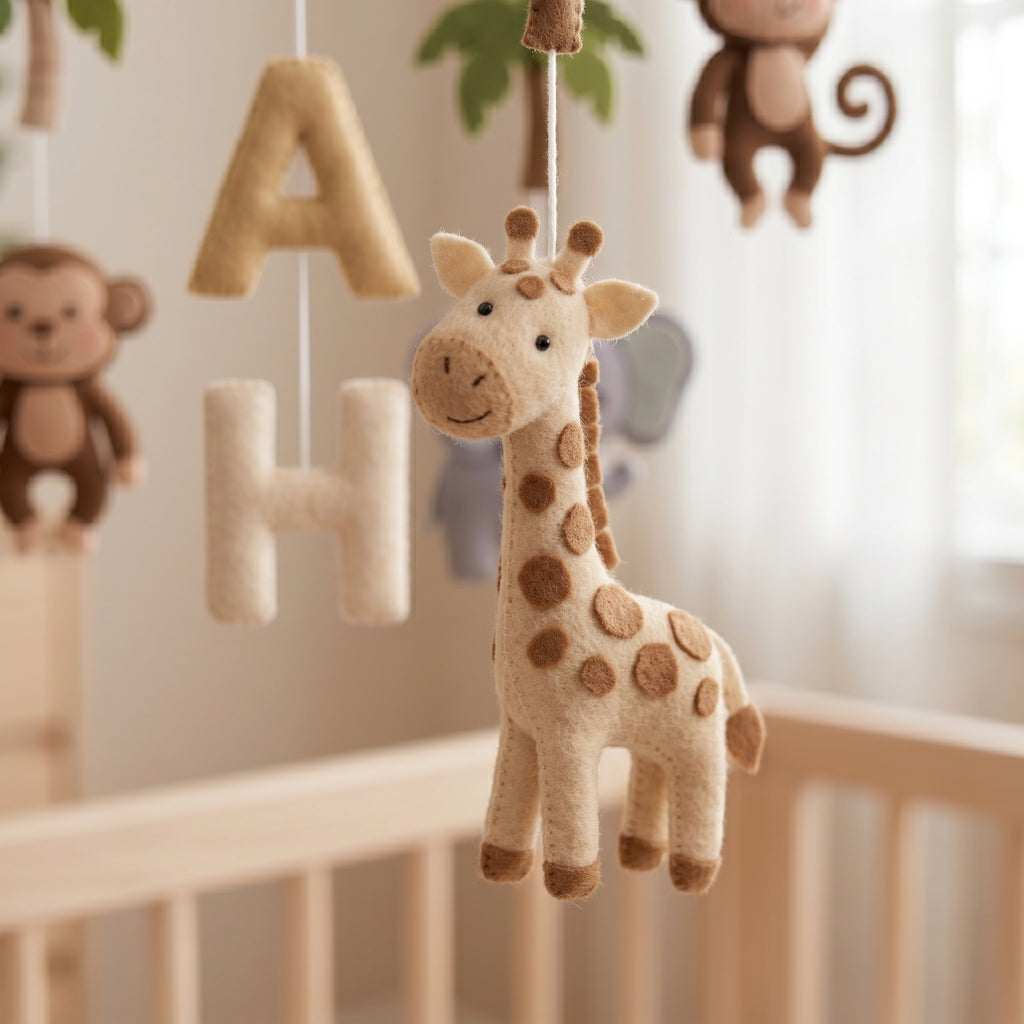 Custom Felt Mobile, Jungle Nursery Decor, Lion and Elephant Crib Mobile, Unique Baby Name Gift