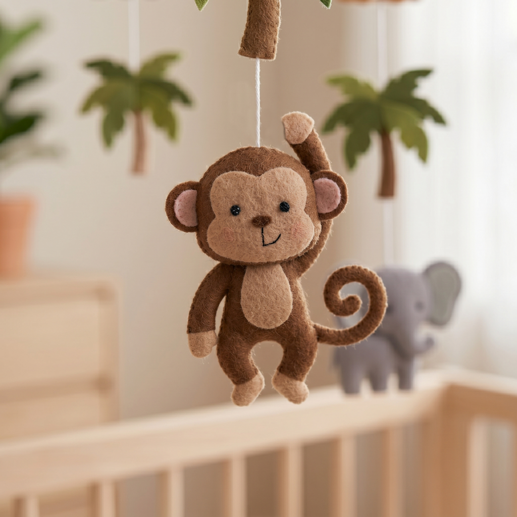 Custom Felt Mobile, Jungle Nursery Decor, Lion and Elephant Crib Mobile, Unique Baby Name Gift