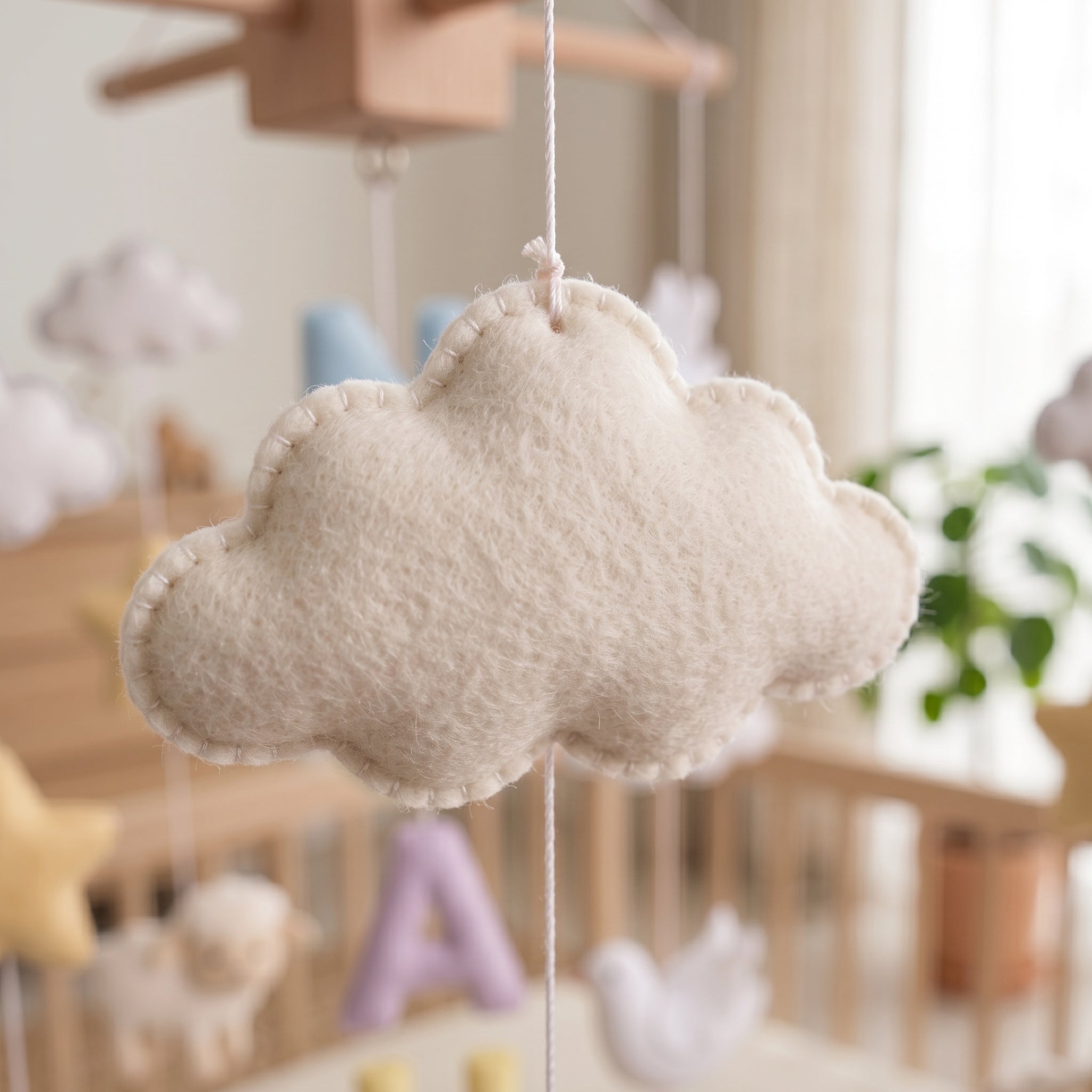Custom Felt Mobile, Peaceful Nursery Decor, Lamb and Bird Crib Mobile, Unique Keepsake Gift for Newborn