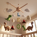 Custom Felt Mobile, Prehistoric Nursery Decor, T-Rex Crib Mobile, Unique Baby Name Gift