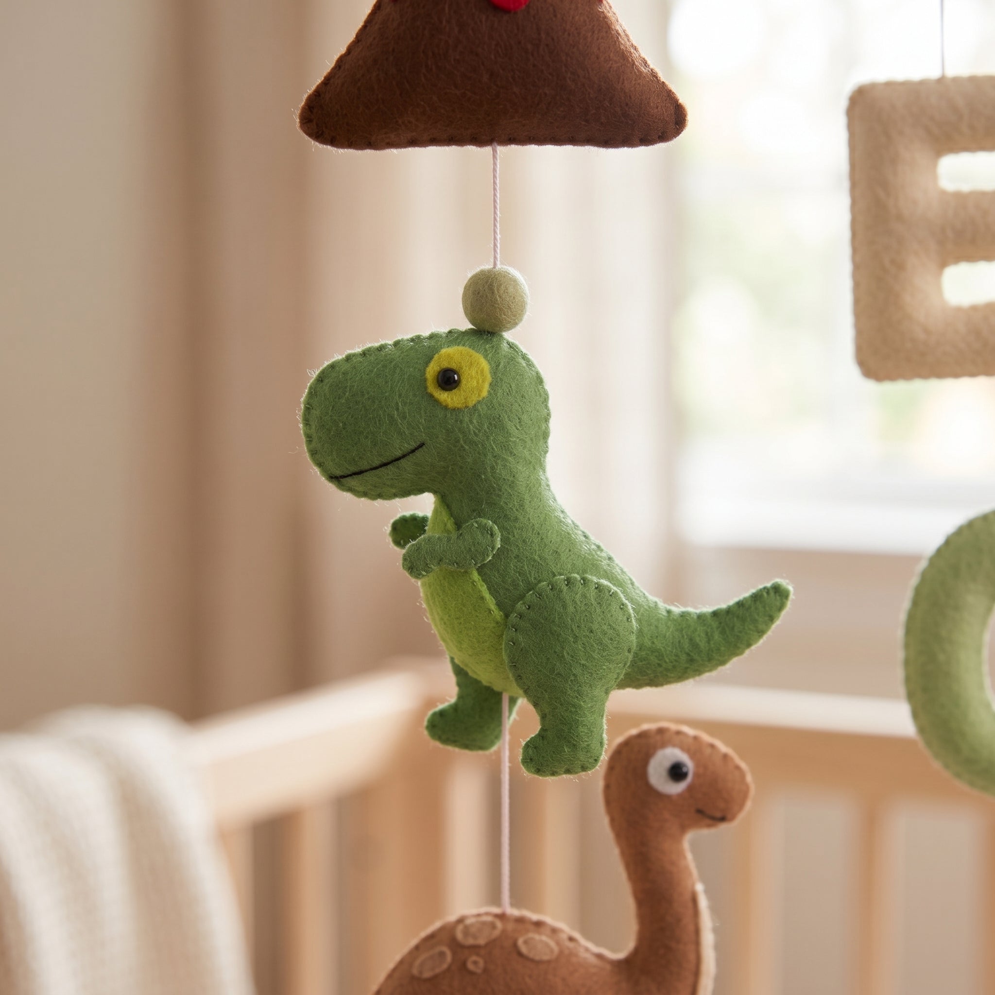 Custom Felt Mobile, Prehistoric Nursery Decor, T-Rex Crib Mobile, Unique Baby Name Gift
