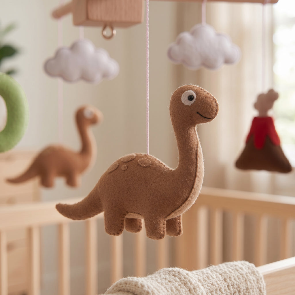 Custom Felt Mobile, Prehistoric Nursery Decor, T-Rex Crib Mobile, Unique Baby Name Gift