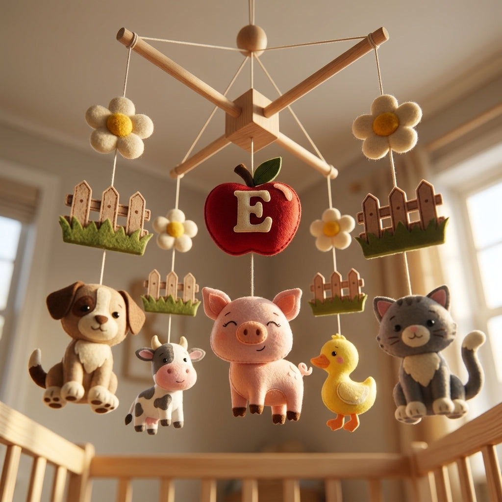 Custom Nursery Mobile, Felt Crib Mobile, Pet and Farm Decor, Unique Initial Name Gift