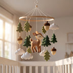 Deer Nursery Mobile, Felt Crib Mobile, Rustic Forest Baby Decor, Personalized Nature Theme Gift