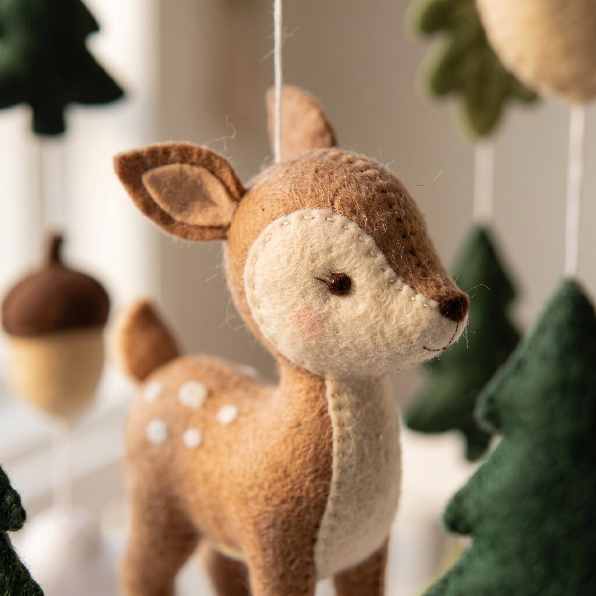 Deer Nursery Mobile, Felt Crib Mobile, Rustic Forest Baby Decor, Personalized Nature Theme Gift