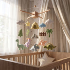 Dino Nursery Mobile, Felt Crib Mobile, Dinosaur and Nature Baby Decor, Unique Newborn Gift