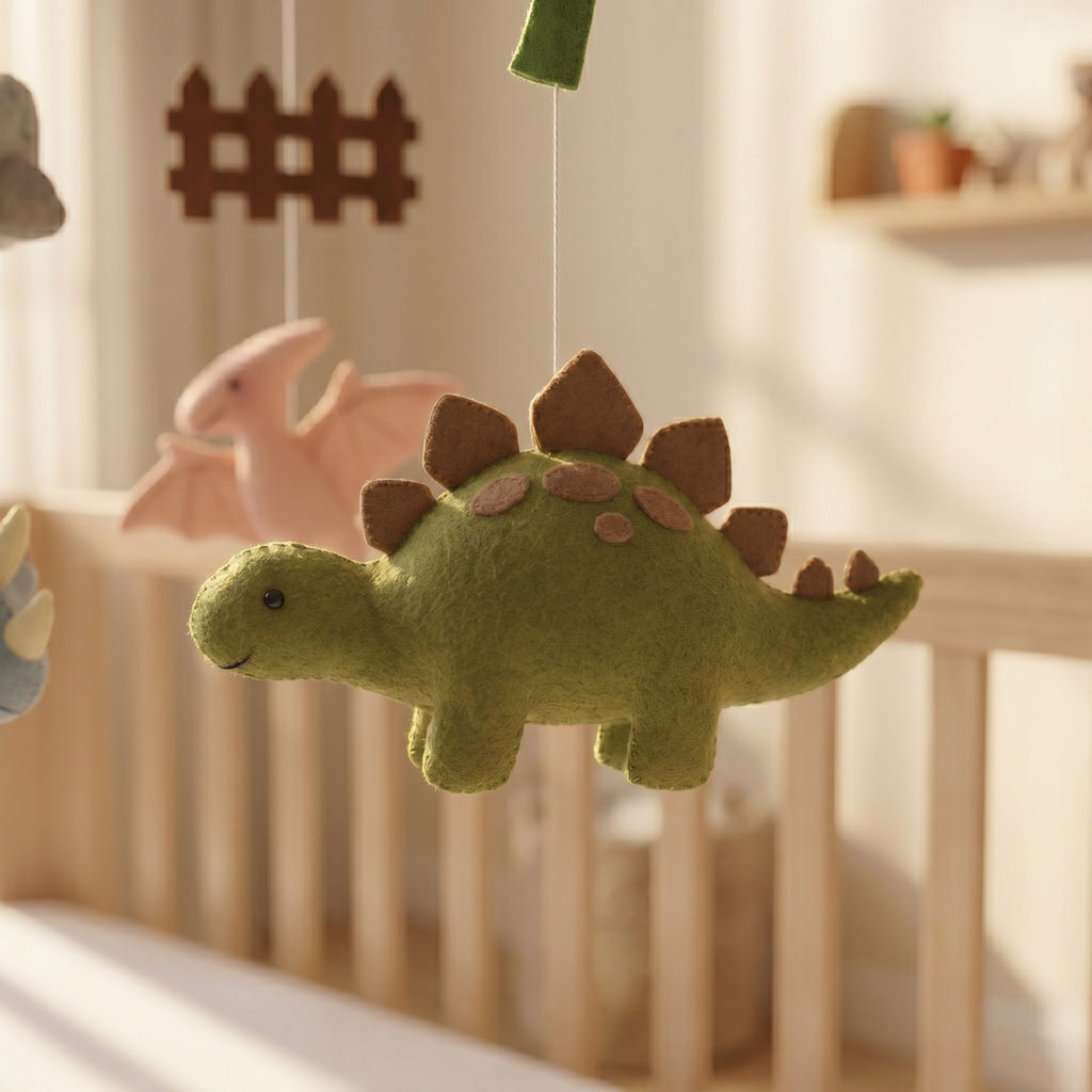 Dino Nursery Mobile, Felt Crib Mobile, Dinosaur and Nature Baby Decor, Unique Newborn Gift