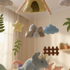 Dino Nursery Mobile, Felt Crib Mobile, Dinosaur and Nature Baby Decor, Unique Newborn Gift