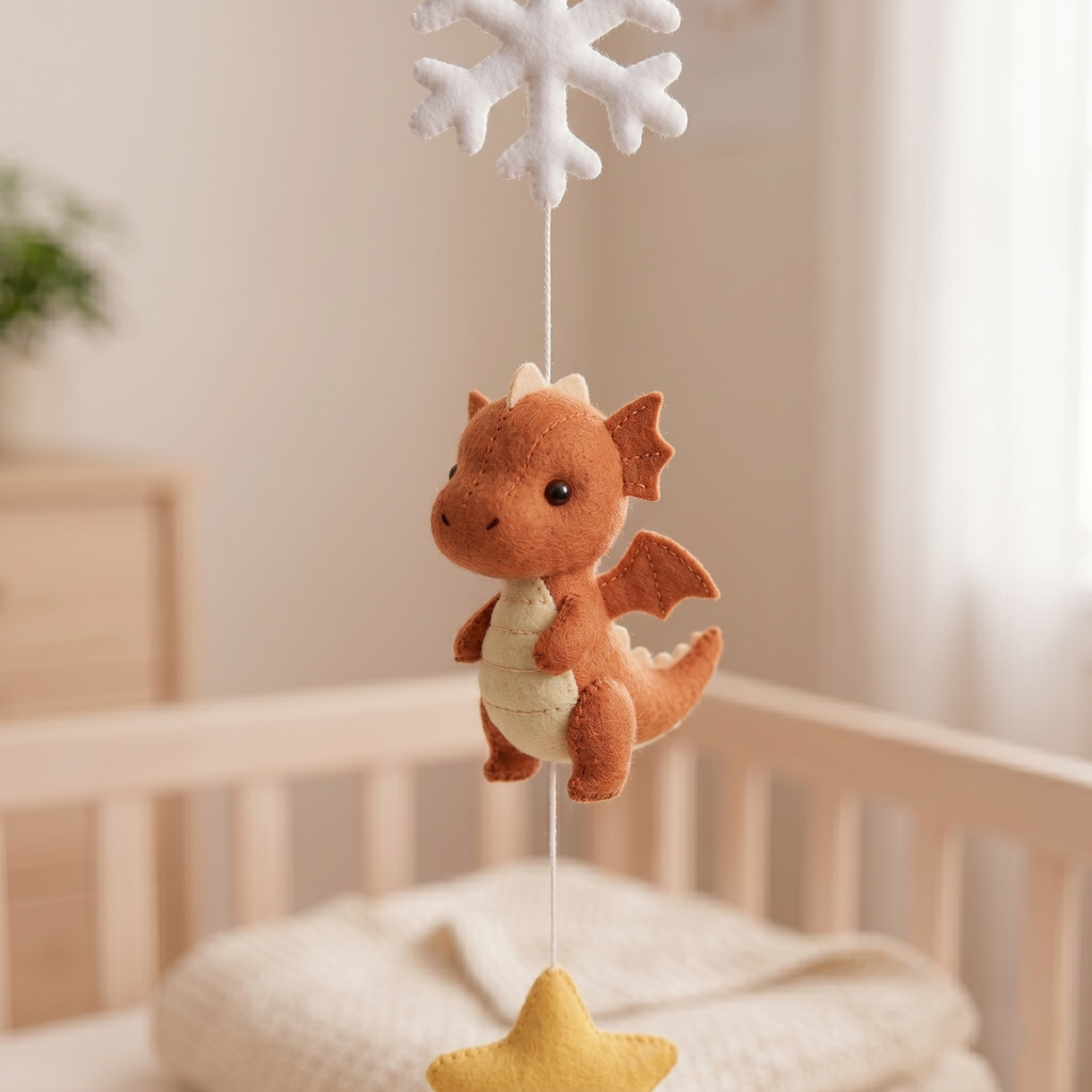 Dragon Nursery Mobile, Felt Crib Mobile, Fantasy Theme Baby Decor, Personalized Adventure Gift
