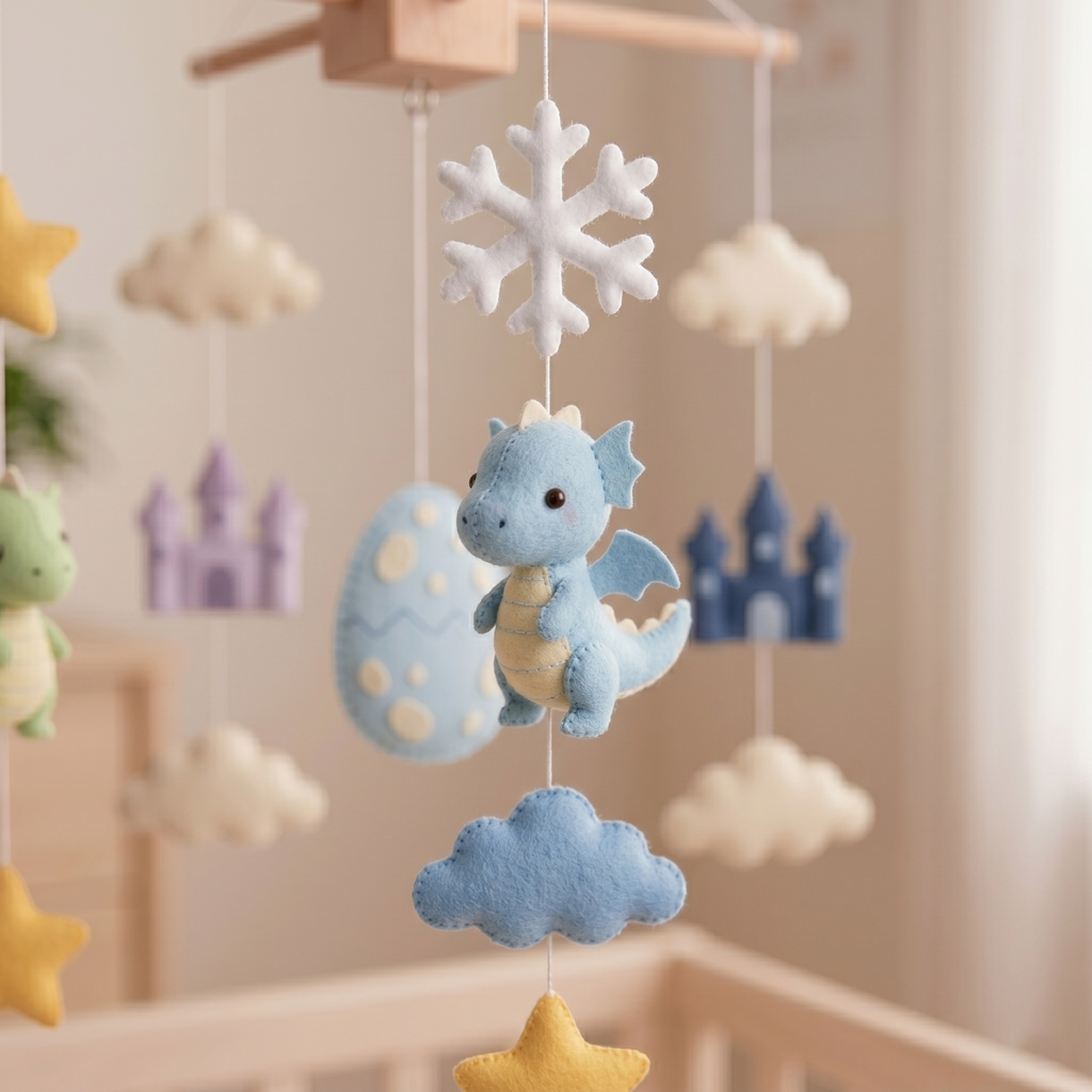 Dragon Nursery Mobile, Felt Crib Mobile, Fantasy Theme Baby Decor, Personalized Adventure Gift