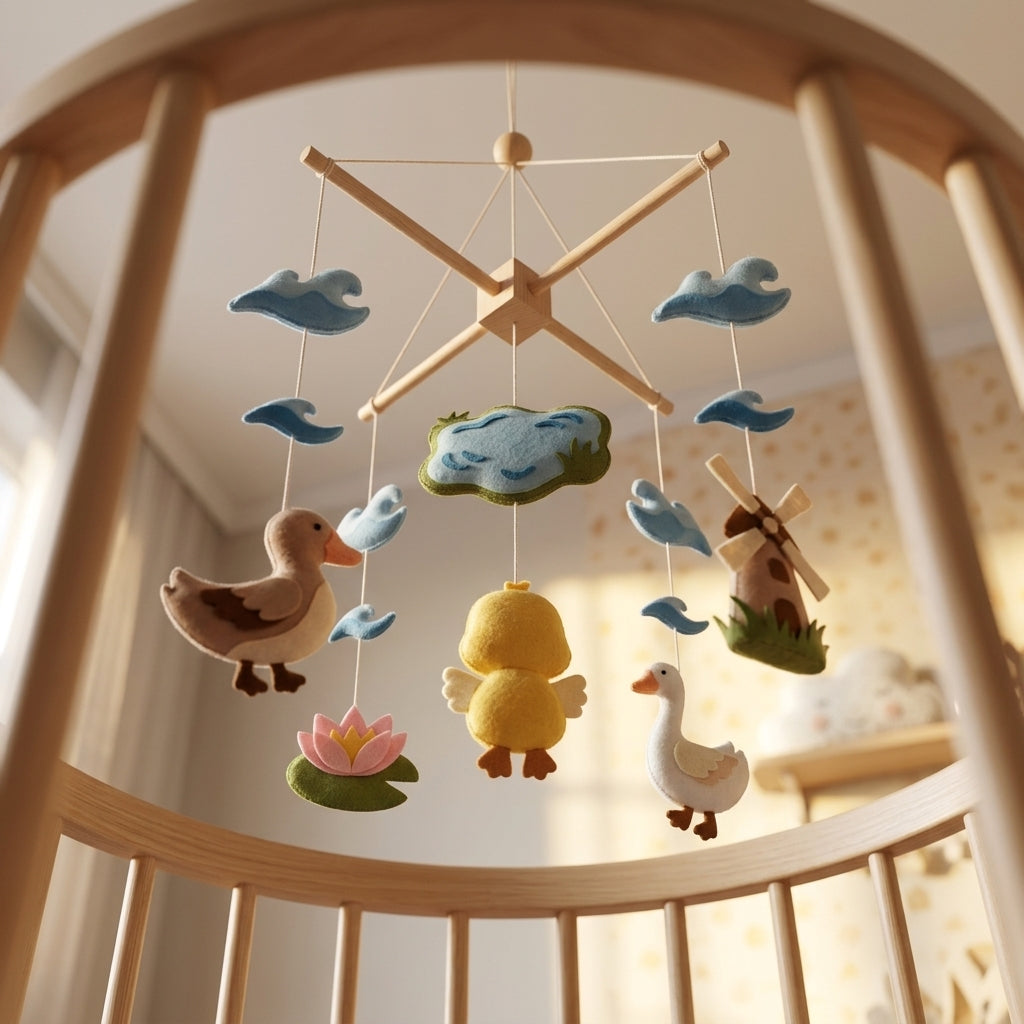 Duck Pond Felt Baby Mobile, Duckling Crib Mobile, Farm Nursery Decor, Baby Shower Gift for Newborn