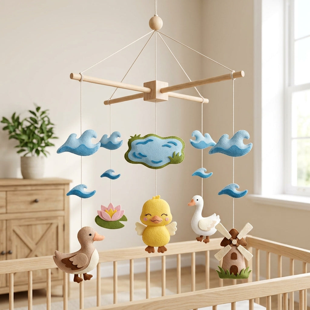 Duck Pond Felt Baby Mobile, Duckling Crib Mobile, Farm Nursery Decor, Baby Shower Gift for Newborn